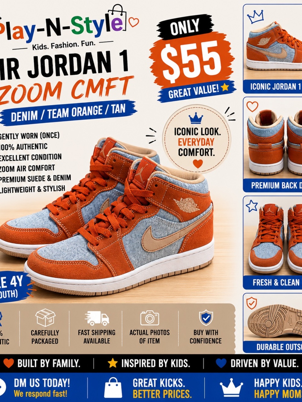 Nike Air Jordan 1 High Top - Orange, Light Blue, Tan